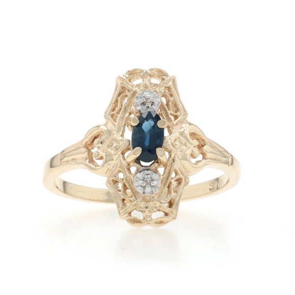 Yellow Gold Sapphire Diamond Ring - 10k Oval .21ctw
